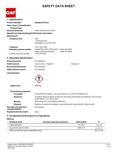 GAF SureBond Primer SDS - 3089