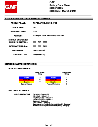 GAF WOB Acrylic TopCoat® SDS - 3105