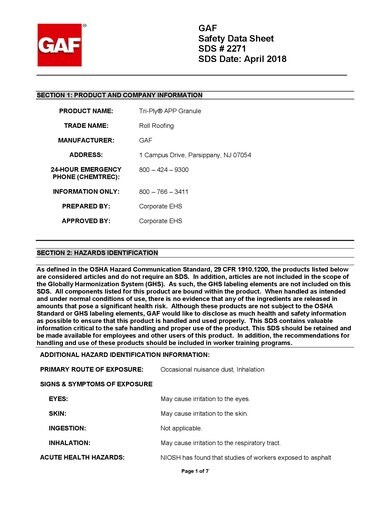 Tri-Ply® APP Granule Membrane SDS - 2271