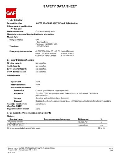 United Coatings™ CanyonTone™ Clear Wall Coating SDS - 3028