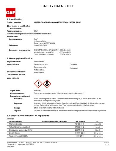 United Coatings™ CanyonTone™ Stain Pastel Base SDS - 4005