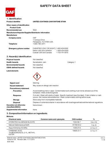 United Coatings™ CanyonTone™ Stain  SDS - 3030