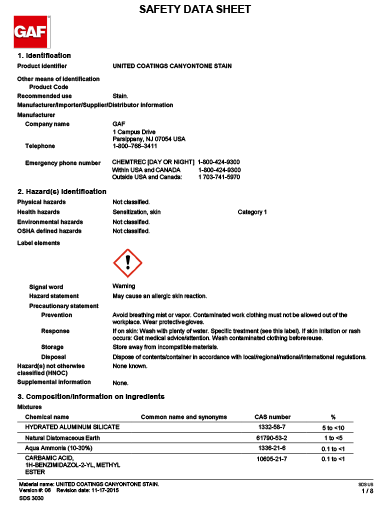 United Coatings™ CanyonTone™ Stain SDS - 3030