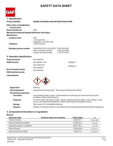 United Coatings™ CanyonTone™ Stain White  SDS - 4006
