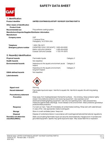 GAF Elastuff® 103 Roof Coating Part B SDS - 3052