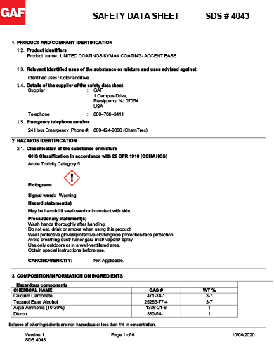 GAF Kymax Coating Accent Base SDS - 4043