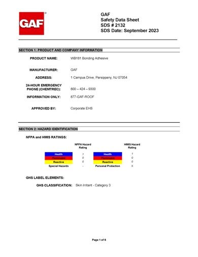 EverGuard® WB 181 Bonding Adhesive SDS - 2132