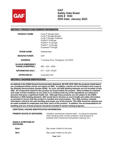 Weather Side SDS - 1030